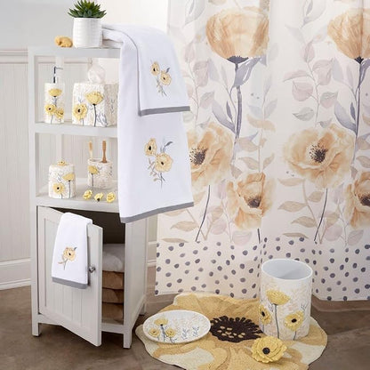 Avanti Linens - Shower Set, Fabric Shower Curtain & 12pc Shower Hooks, Chic Home Decor (Marielle Collection, Yellow)