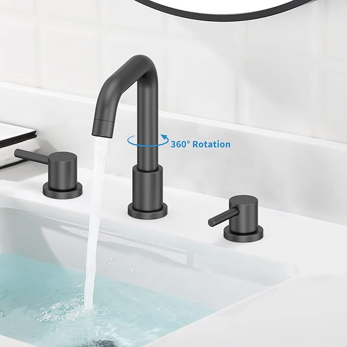 Bathroom Sink Faucet, Faucet for Bathroom Sink, Widespread Bathroom Faucet 3 Hole with Stainless Steel Pop Up Drain and cUPC Lead-Free Hose,Matte Black Bathroom Faucets
