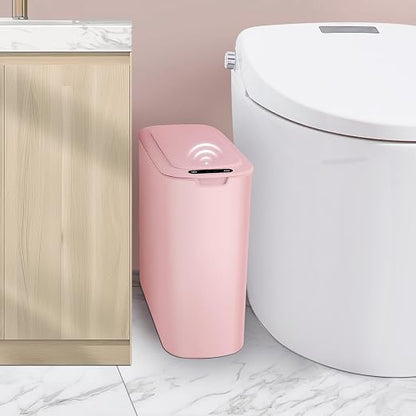 Cesun Automatic Small Bathroom Trash Can with Lid, 2.6 Gallon, Pink | Motion Sensor, Plastic, Touchless, Odor Control, Smart Garbage Can, Battery Operated, Manual Button, for Office/RV/Bedroom