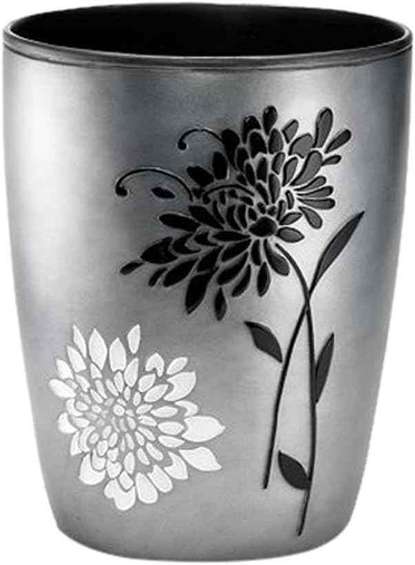 Popular Bath Erica Collection Grey Resin Trash Can, 9" x 6" x 9.5"