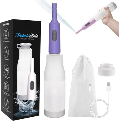 Hibbent Portable Bidet for Travel, High Pressure Electric Handheld Bidet Sprayer, 350-550ML Expandable Bottle for Personal Hygiene, USB-C Rechargeable Waterproof Sprayer for Women & Men, Purple
