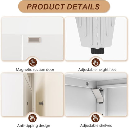 61" White Metal Storage Cabinet with 2 Doors and 3 Adjustable Shelves,Steel Garage Tool Cabinet, File Cabinet,Kitchen Pantry Cabinet for Home,Office,Garage,School,Warehouse