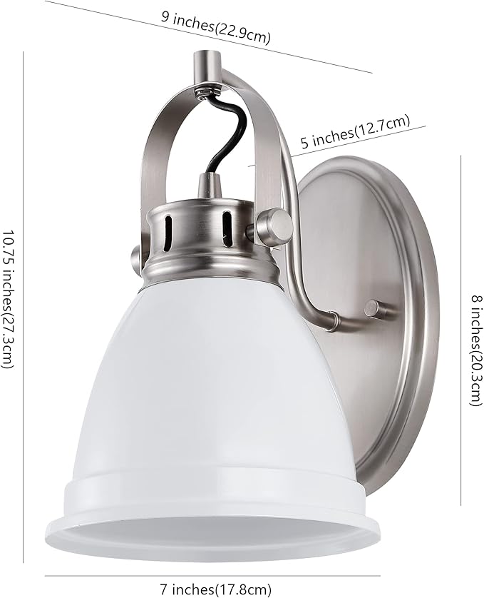 JONATHAN Y 7" White/Nickel 1-Light LED Vanity Light, Adjustable Wall Sconce for Bathroom Mirror, Farmhouse Bohemian Kitchen Light, Iron Black Bell Shade (JYL1114B)