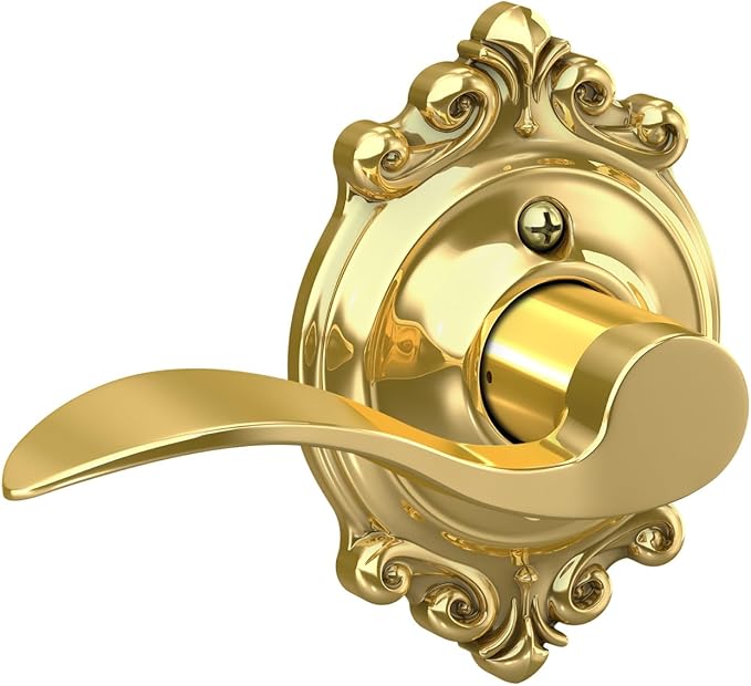 SCHLAGE Accent Lever with Brookshire Trim Non-Turning Lock in Bright Brass - Right Handed