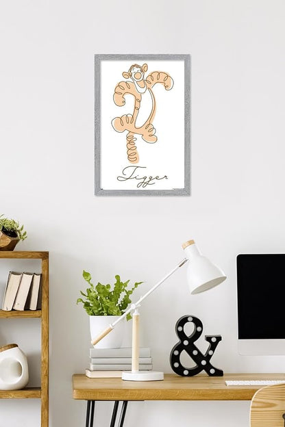 Trends International Disney Simple Moments Line Art - Tigger Wall Poster, 22.4L x 14.7W, Gray Framed Version