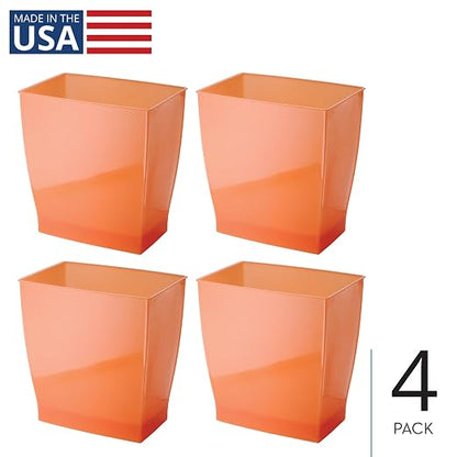 iDesign Small Plastic Bathroom Trash Can, Slim Rectangle, 4-Pack, Orange | Garbage Bin for Bedroom, Office, Dorm