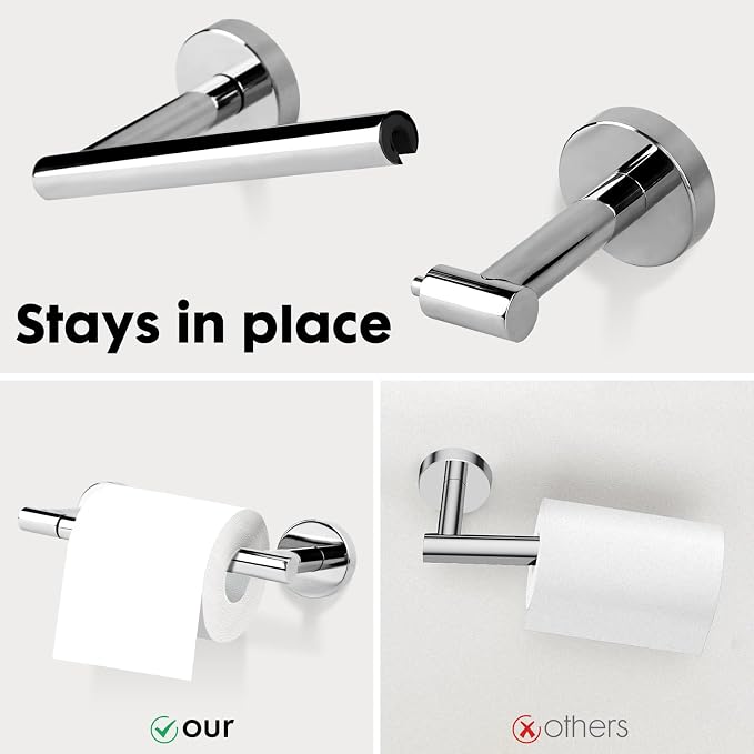 Polished Chrome Toilet Paper Holder Set, Stainless Steel Towel Ring, Double Post Pivoting Toilet Paper Holder and Hand Towel Holder Set for Bathroom, Bathroom Hardware Accessories Set Silver
