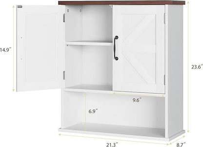 Smuxee Farmhouse Bathroom Cabinet Wall Mounted, White Small Medicine Cabinet with Adjustable Shelf, Bathroom Cabinet for Living Room, Laundry Room
