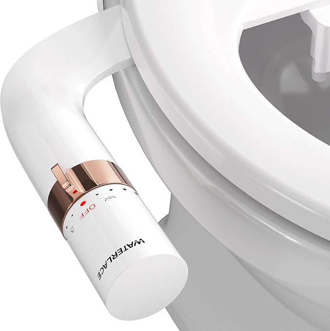 Bidet Attachment for Toilet, Dual Nozzle Bidet Toilet Seat, Non-Electric Ultra-Thin Bidets for Existing Toilets, Rear/Feminine Wash with Adjustable Water Pressure (Rose Gold)