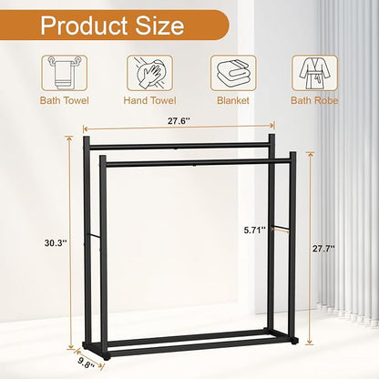 Honiter Towel Racks for Bathroom, 2 Tiers Wider Towel Drying Rack Outdoor, Free Standing Towel Rack, Pool Towel Blanket Stand and Display Rack for Oversized Bath Towels, Black