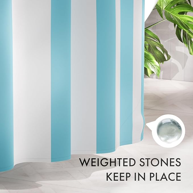 AmazerBath Blue Vertical Stripes Shower Curtain, Cute Blue Stripe Bathroom Shower Curtain with 12 Shower Curtain Hooks, Rustic Fabric Blue and White, 72x72 Inches