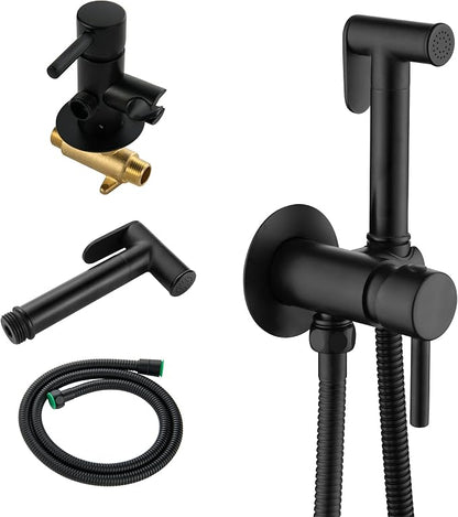 Wall Mounted Bidet Sprayer Set, Stainless Steel Round Handheld Bidet Attachment, Matte Black, BDS09-7