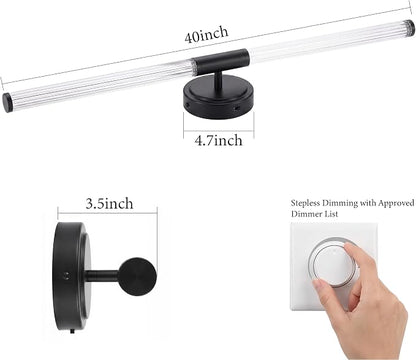 URSOLA 40" Modern LED Bathroom Light Fixtures, Matte Black 3CCT Dimmable Bathroom Vanity Light Over Mirror, Bathroom Vanity Bath Bar Lights with 360° Removable Acrylic Light Tube