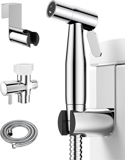 Chrome Handheld Bidet Sprayer, Jet Sprayer for Toilet Muslim Shower, Adjustable Bidets Attachment for Toilet, Bidet Hose for Feminine Wash