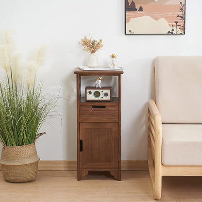 30 Inches Tall End Table, Fully Assembled Bathroom Floor Cabinet with Shelf and Storage, No Assembly Nightstand with Drawer for Bedroom-Walnut