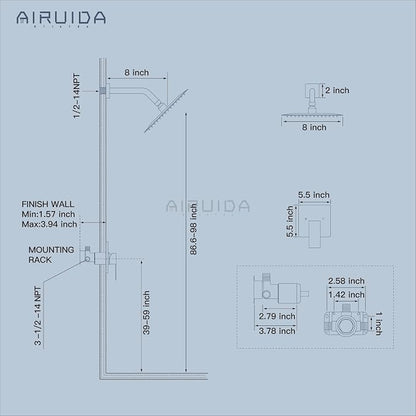 Airuida Shower Faucet Set,8 Inch Shower Valve Kit,Chrome Polish | Male Threads,Rough-in Valve Shower Trim Kit,Single Handle Control Shower Set