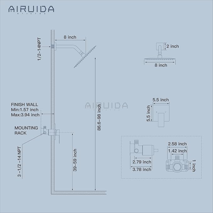 Airuida Shower Faucet Set,8 Inch Shower Valve Kit,Oil Rubbed Bronze | Male Threads,Rough-in Valve Shower Trim Kit,Single Handle Control Shower Set