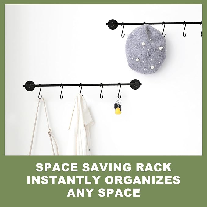 22 Inch Bathroom Towel Rack with 5 Hooks for Hanging Items Wall Mounted Hangers for Kitchen Bathroom and Bedroom Wall (Black) YIGUANXIN