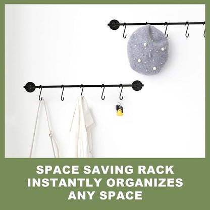 22 Inch Bathroom Towel Rack with 5 Hooks for Hanging Items Wall Mounted Hangers for Kitchen Bathroom and Bedroom Wall (Black) YIGUANXIN