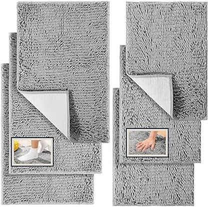 Drydiet 6 Pcs Chenille Bathroom Rugs Non Slip Bath Mats Set, Grey
