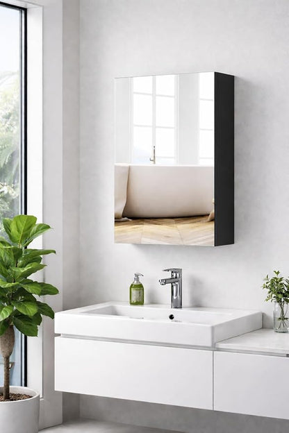 Panana Bathroom Cabinet Medicine Cabinets with Single Mirrored Door Wall Mounted Cabinet with Mirror, Storage Shelf with Adjustable Shelves Storage Organizer Kitchen Cupboard (Black, 15.7x23.6 inch)