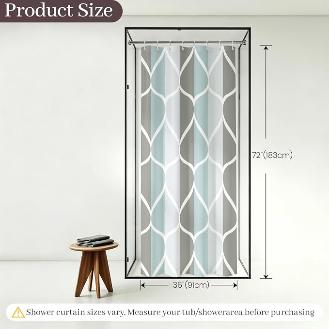 Gelbchu Grey Blend Geometric Shower Curtain for Bathroom, 36x72 Inch | with Hooks, Premium Polyester, Quick Dry, Water Repellent, Machine Washable, Rustproof Grommets, Modern Minimalist