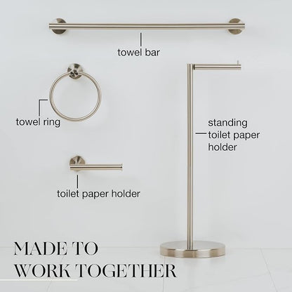 MARMOLUX ACC 2-Pc Bathroom Hardware Set - Hand Towel Holder for Bathroom Wall - Toilet Paper Holder Stand Wall Mount - Towel Holder Hanger Rack Stainless Steel Bathroom Set Towel Ring - Brushed Steel
