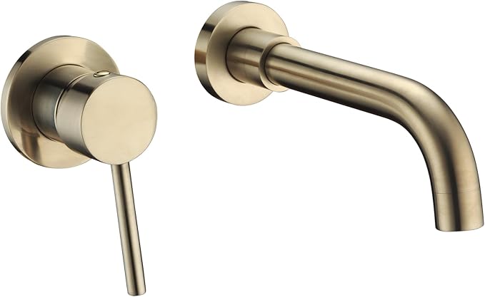 SUMERAIN Wall Mounted Bathroom Sink Faucet, Brushed Gold | 360°Swivel Spout, Lavatory Faucet, Left-Handed Single Handle, Includes Brass Rough-in Valve