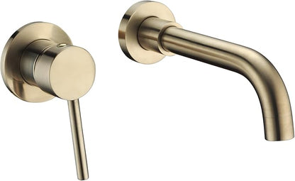SUMERAIN Wall Mounted Bathroom Sink Faucet, Brushed Gold | 360°Swivel Spout, Lavatory Faucet, Left-Handed Single Handle, Includes Brass Rough-in Valve