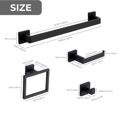 5 Piece Bathroom Hardware Set Matte Black, 23.6 Inch Bathroom Towel Bar Set | Stainless Steel Towel Racks for Bathroom Wall Mounted, with 304 Stainless Steel Screws & Hex Screwdriver, Rustproof