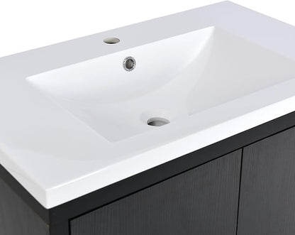 Favfurish 30" Bathroom Vanity with Resin Sink,Undermount Single Basin Bath Vanity Set w/2 Soft Closing Doors,Transitional Freestanding Storage Cabinet,Solid Wood Frame,Black