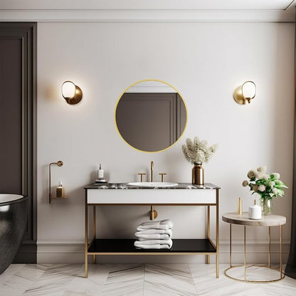 Small Round Mirror, 16 inch Gold Circle Mirror, Brushed Metal Frame | High Definition Mirror, Waterproof, Easy Installation, Circular Mirrors for Vanity, Nursery, Bedroom, Wall Décor