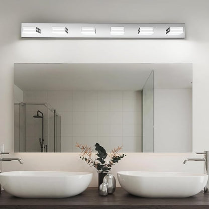 LED Modern Bathroom Light Fixtures, 6-Light 48-Inch Chrome Vanity Lights for Bathroom Lighting Fixtures Over Mirror, 350° Rotatable Acrylic, 6000K Cool White Wall Lamp