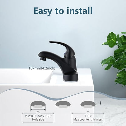 Aolemi Bathroom Faucets Arc 4 Inch Centerset Bathroom Sink Faucet Single Handle Vanity Faucet with Supply Lines,with Pop Up Drain Assembly,Matte Black