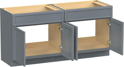 Vanity Art 66 Inch Bathroom Vanity Base Cabinet Double Sink Top (Without Sink), Soft Closing Door, Storage Unassembled Cabinet, Smoke Grey, 2ea 33 Inch Cabinet Combo