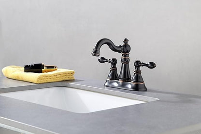 Two Handle Oil Rubbed Bronze Bathroom Sink Faucet 3 Hole with Pop up Drain Assembly, Classic 4 Inch Centerset Bathroom Lavatory Faucet with 360° Swivel Spout,EW-516-NB