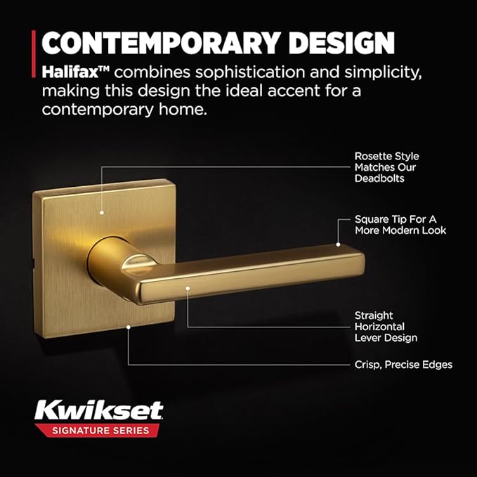 Kwikset Halifax Interior Passage Door Handle, Lever For Closet and Hallway Doors, Reversible Non-Locking Handle Lever, Satin Brass, with Microban Protection