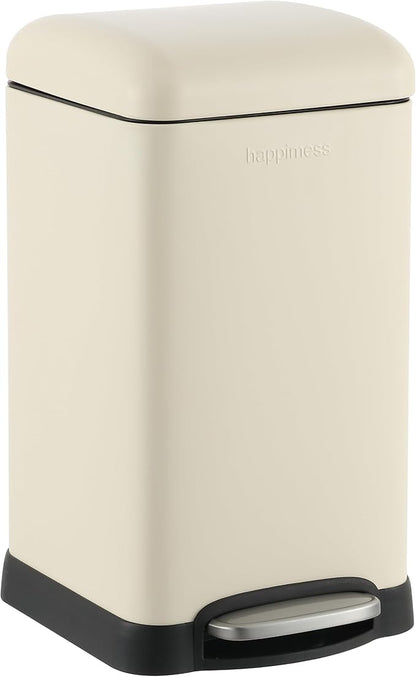happimess Betty Retro Mini 3.2 Gal Step Trash Can, Limestone Beige | Soft-Close Lid, Removable Liner, Iron, Hands-Free Pedal, Satin Finish, Non-Skid Base, Built-In Damper, Modern, Minimalistic