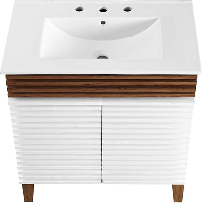 Modway Render 30" Bathroom Vanity With Sink in White Walnut White