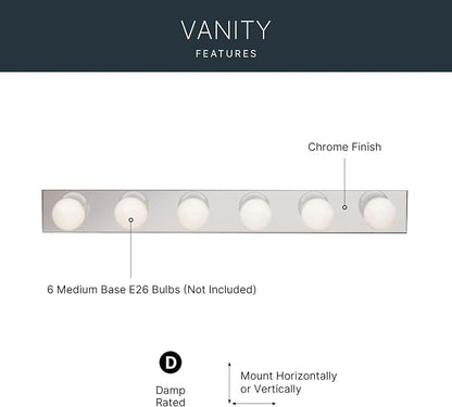 Kichler 6-Light Bathroom Vanity Light, Chrome | Linear bath bar vanity light for bathroom mirrors (36" x 4.25" x 2"), 626CH