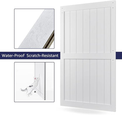 48in x 84in MDF Sliding Barn Door with 8ft Barn Door Hardware Kit & Handle | White Solid Barn Door Slab Covered with Water-Proof PVC Surface, Pre-Drilled Holes Easy Assembly, H-Frame