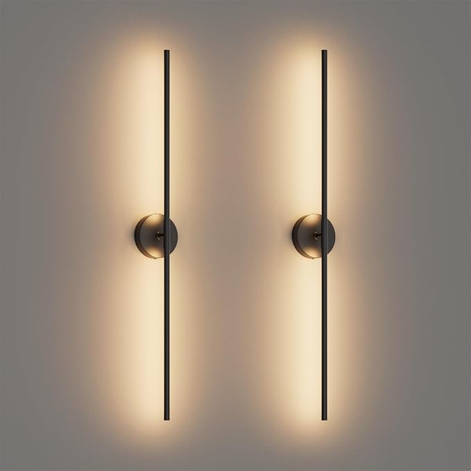 Modern Wall Sconces Set of Two 3000K 40In Hardwired Black Bathroom Sconce Vanity Light Bar 360° Rotate Warm Light for Bedroom Bathroom