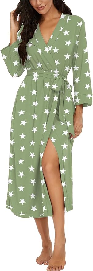 VINTATRE Women Kimono Robes Long Knit Bathrobe Lightweight Soft Knit Sleepwear V-neck Casual Ladies Loungewear