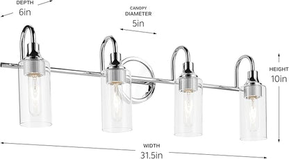 Kichler Kavi 31.5" 4-Light Vanity Light with Clear Glass in Chrome, Damp Rated, for Bathroom, Powder Room, Over a Mirror, (31.5" W x 10" H), 55212CH