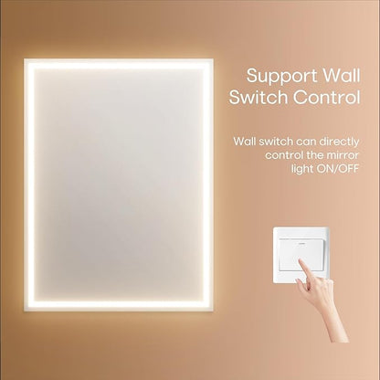 32x24 inch LED Lighted Medicine Cabinet with Mirror, Moisture-Resistant Wood, Stepless Dimmable, 3000K/5500K, Defogger, Adjustable Shelf, Flat-Pack Design – Assembly Required (Grey)