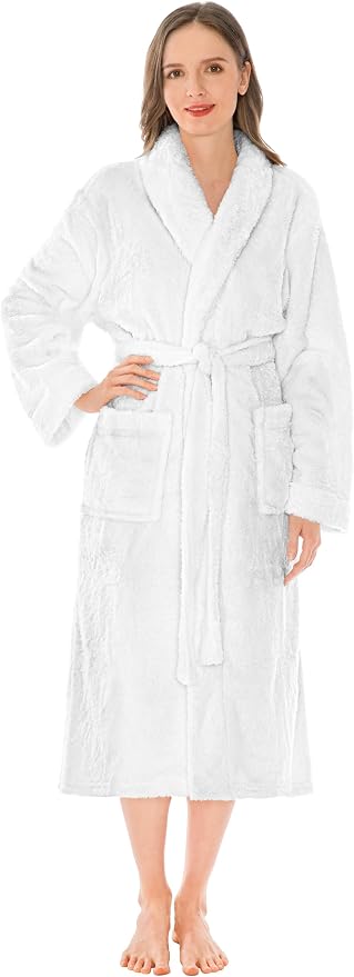 PAVILIA Premium Womens Plush Soft Robe, Fluffy Warm Fleece Sherpa Bathrobe | 260 GSM Shaggy Microfiber, Long Housecoat for Spa Shower Home College Dorm Lounging, Cozy Christmas Holiday Gift for Her