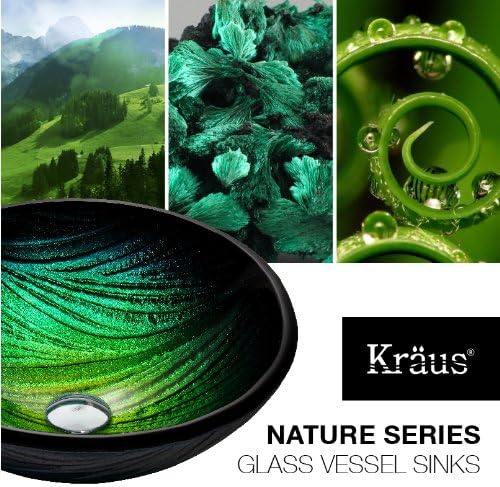 KRAUS Nei Glass Vessel Sink in Green with Ramus Faucet in Chrome
