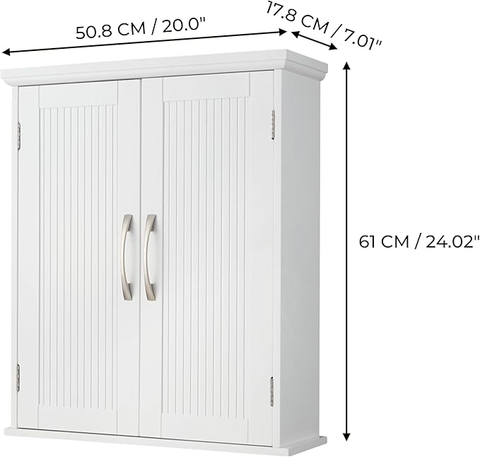 Teamson Home Newport Removable Wall Cabinet with Double Doors- White