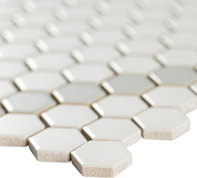 MSI White and Gray Hive Pattern Matte Porcelain Mosaic Tile Sample for Kitchen Backsplash, Bathroom Wall, Shower, and Floor