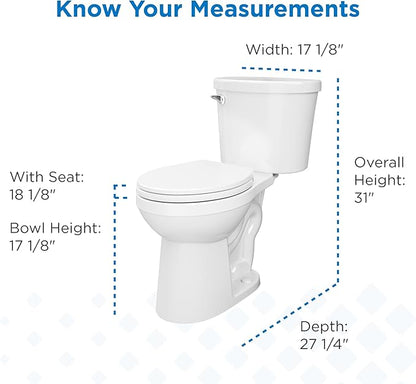 Gerber Maxwell Crest Round Two-Piece Toilet, Soft-Close Seat, White | Efficient flush clears the bowl with ease | Tool-free install kit with wax ring included | Glazed trapway prevents clogs